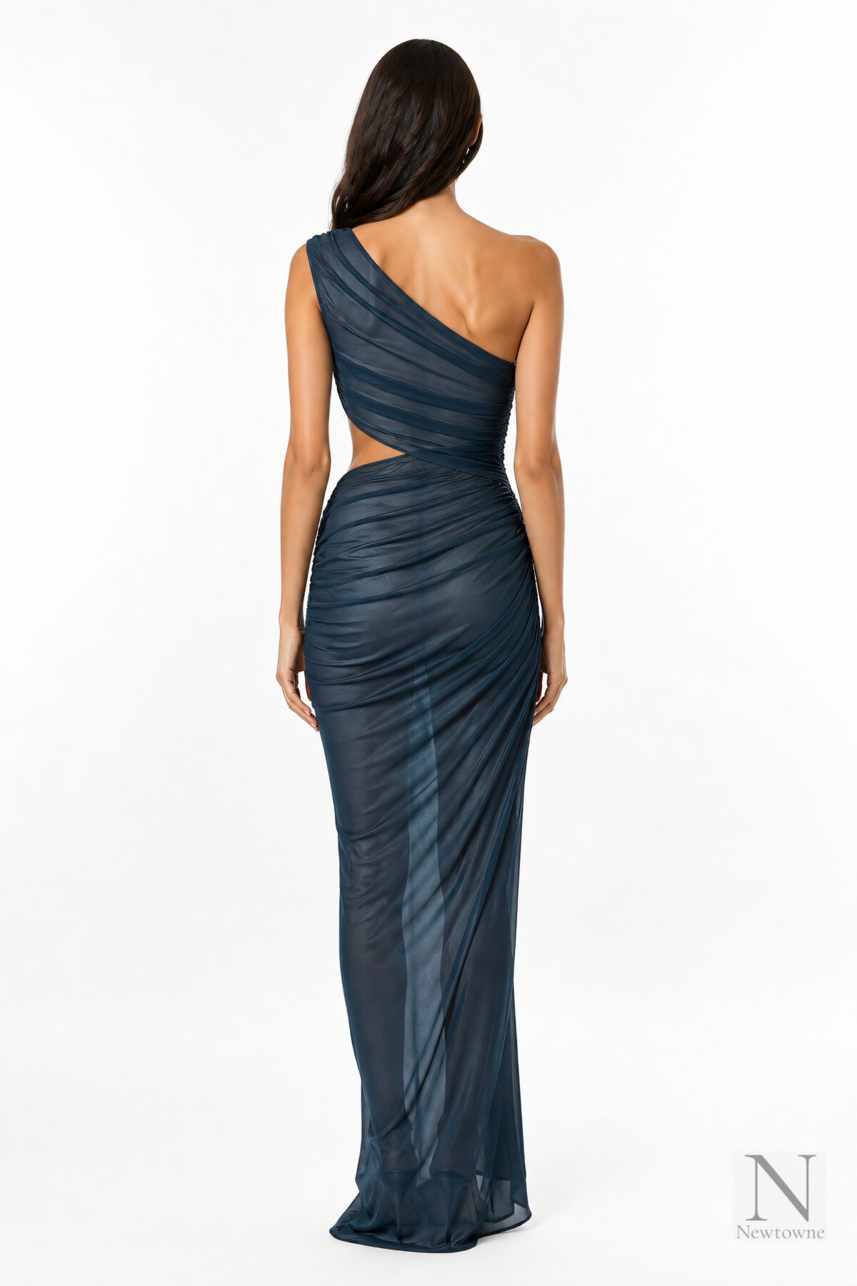 Atlein One Shoulder Ruched Cut Out Gown Dress