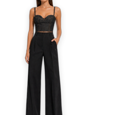 Magda Butrym Bustier Cropped Black Denim Corset Top
