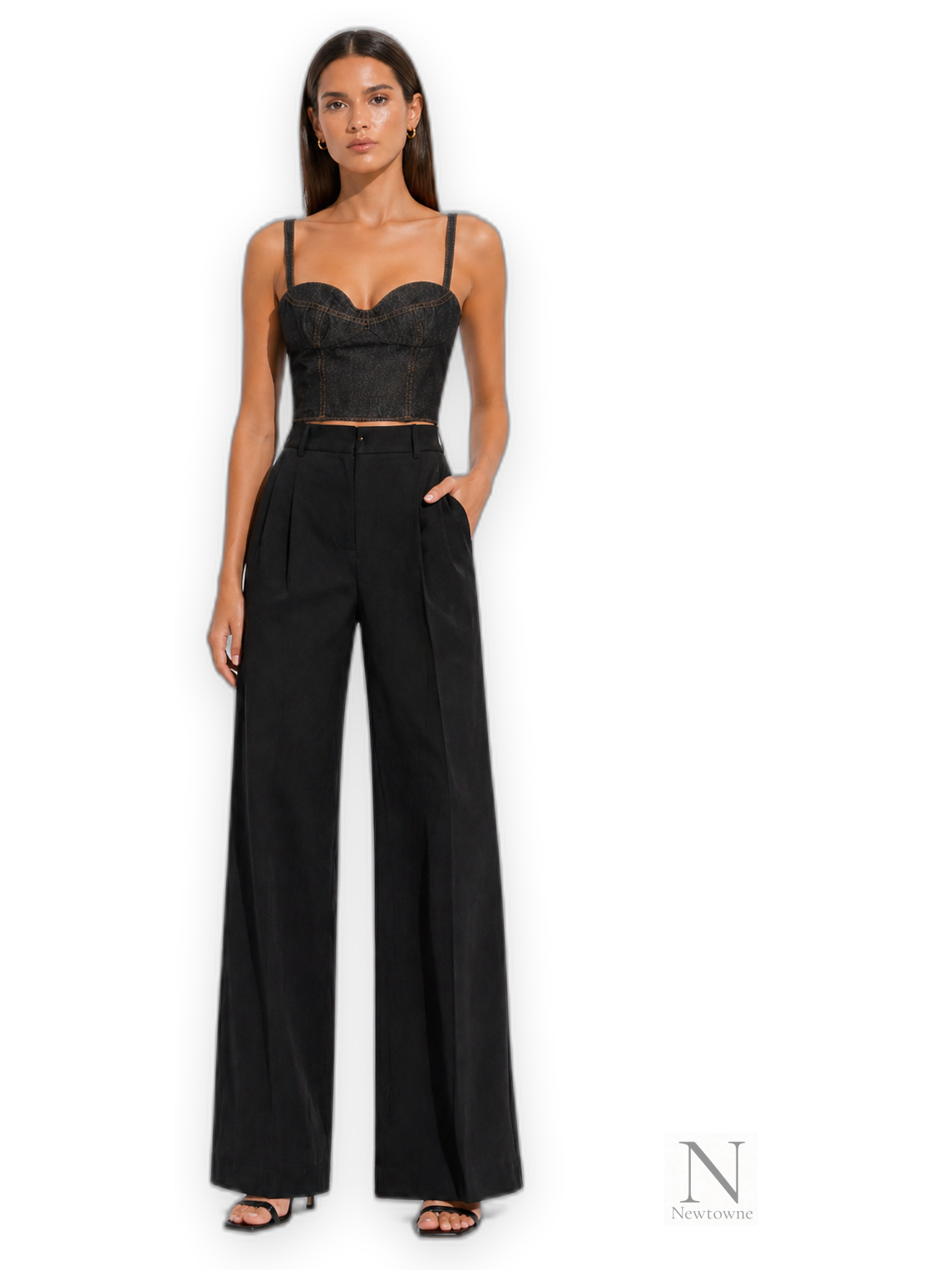Magda Butrym Bustier Cropped Black Denim Corset Top