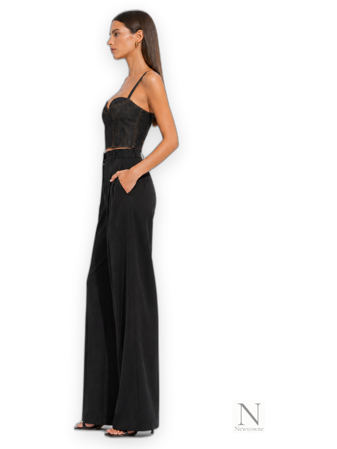Magda Butrym Bustier Cropped Black Denim Corset Top