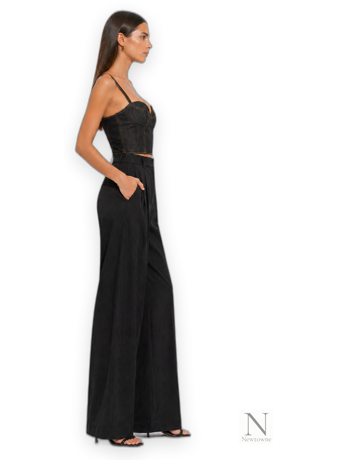 Magda Butrym Bustier Cropped Black Denim Corset Top
