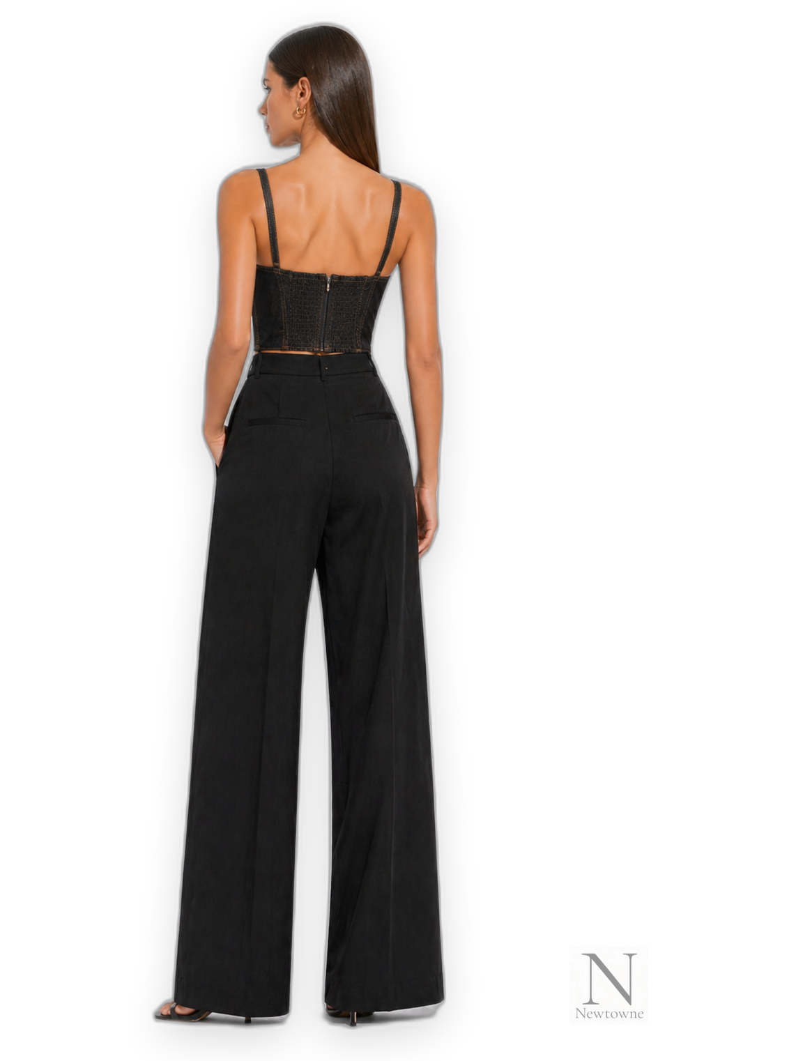 Magda Butrym Bustier Cropped Black Denim Corset Top
