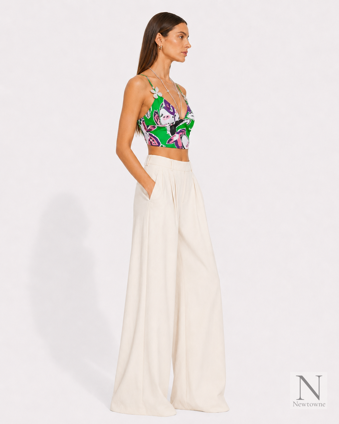 Area NYC Butterfly Printed Cami Top — Green Multi