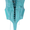 LaQuan Smith Utility Bodysuit with Lace Up Detail — Aqua