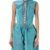LaQuan Smith Utility Bodysuit with Lace Up Detail — Aqua