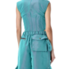 LaQuan Smith Utility Bodysuit with Lace Up Detail — Aqua