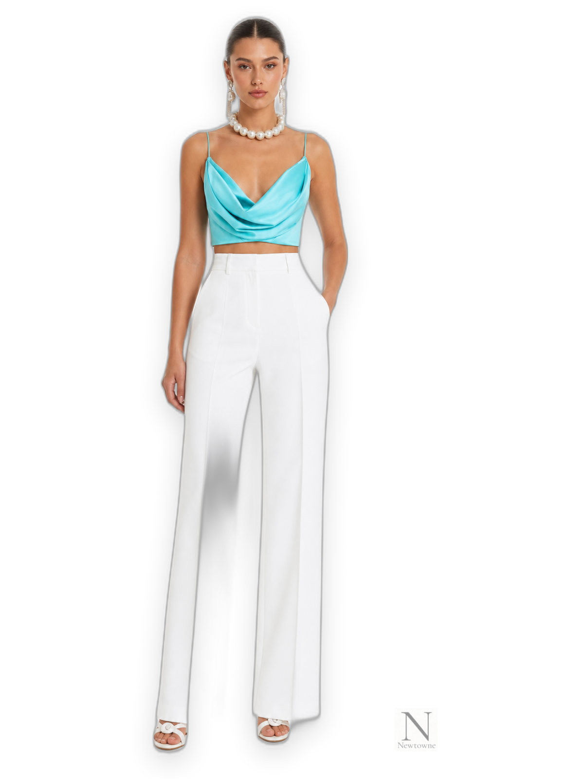 Alex Perry Bikini Cowl Drape Crop Top — Aquamarine
