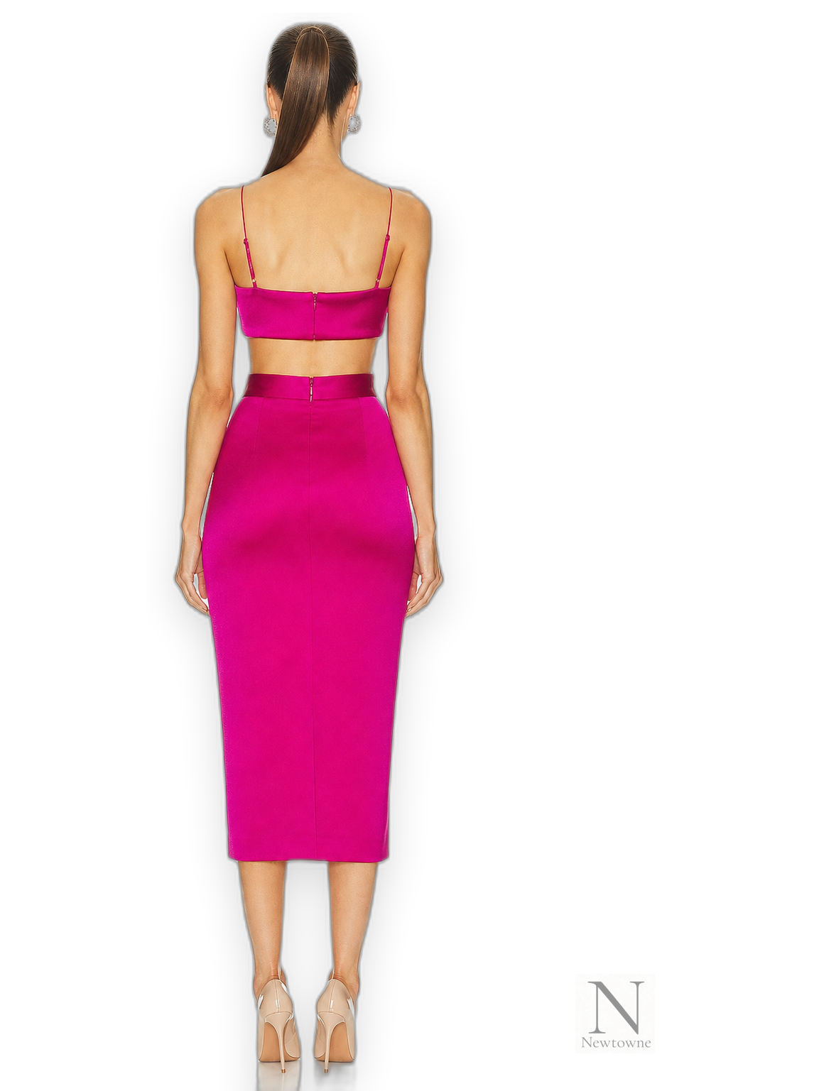 Alex Perry Satin Crepe Drape Crop Top — Raspberry