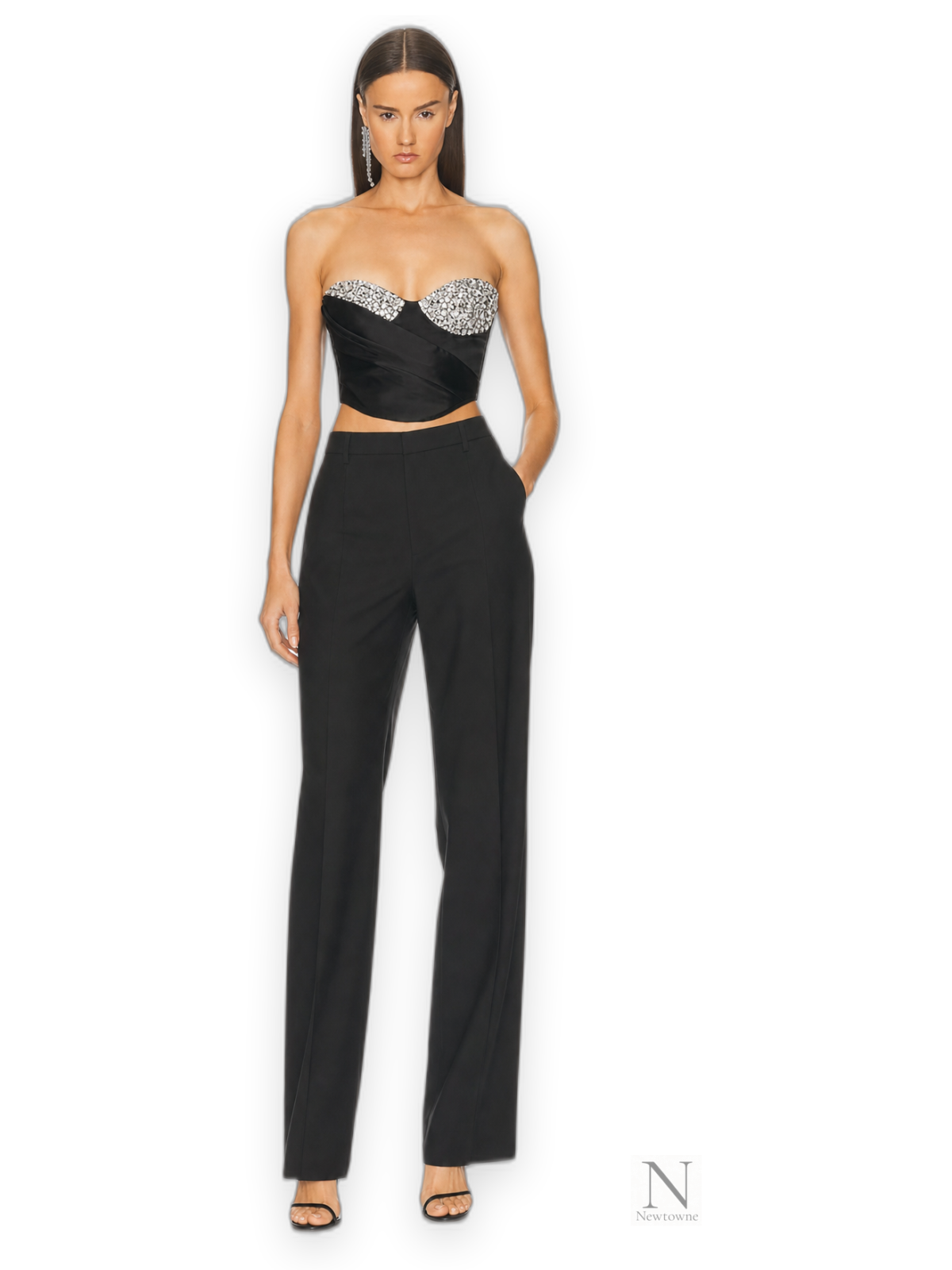 Area NYC Embroidered Crystal Cup Draped Bustier — Black