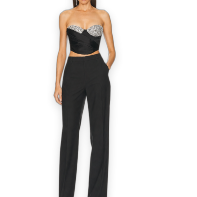 Area NYC Embroidered Crystal Cup Draped Bustier — Black
