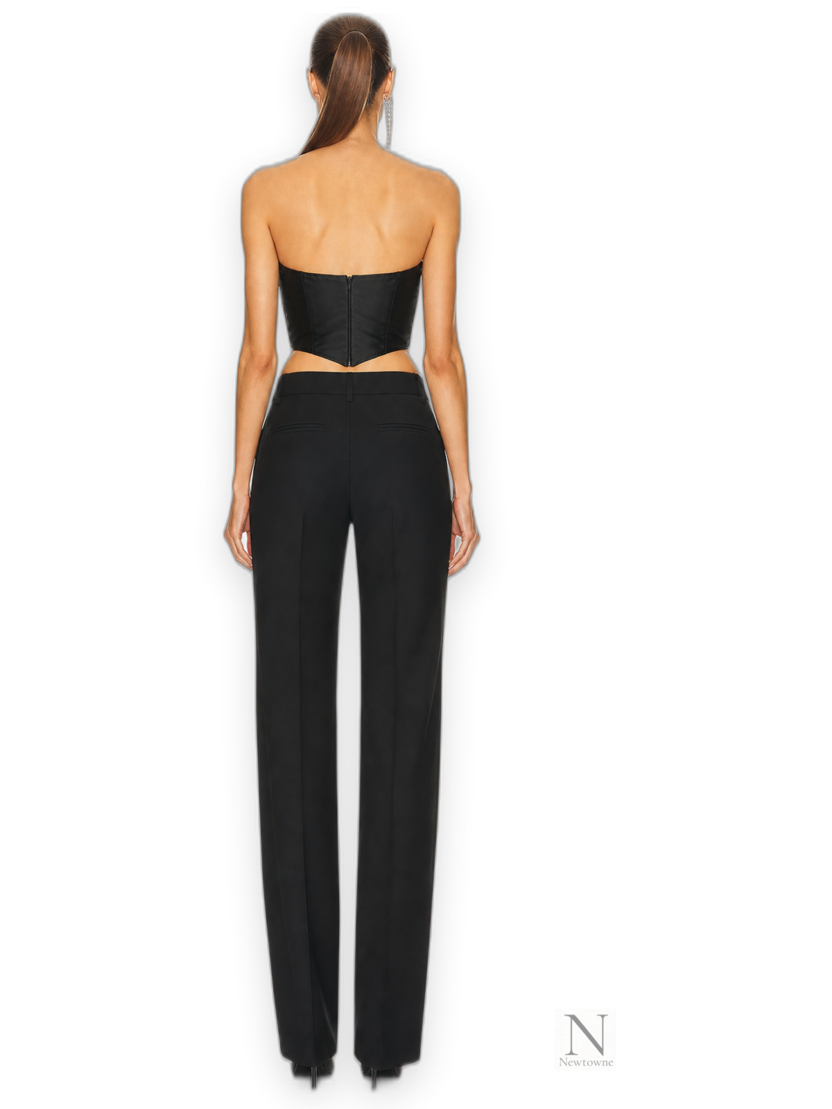 Area NYC Embroidered Crystal Cup Draped Bustier — Black
