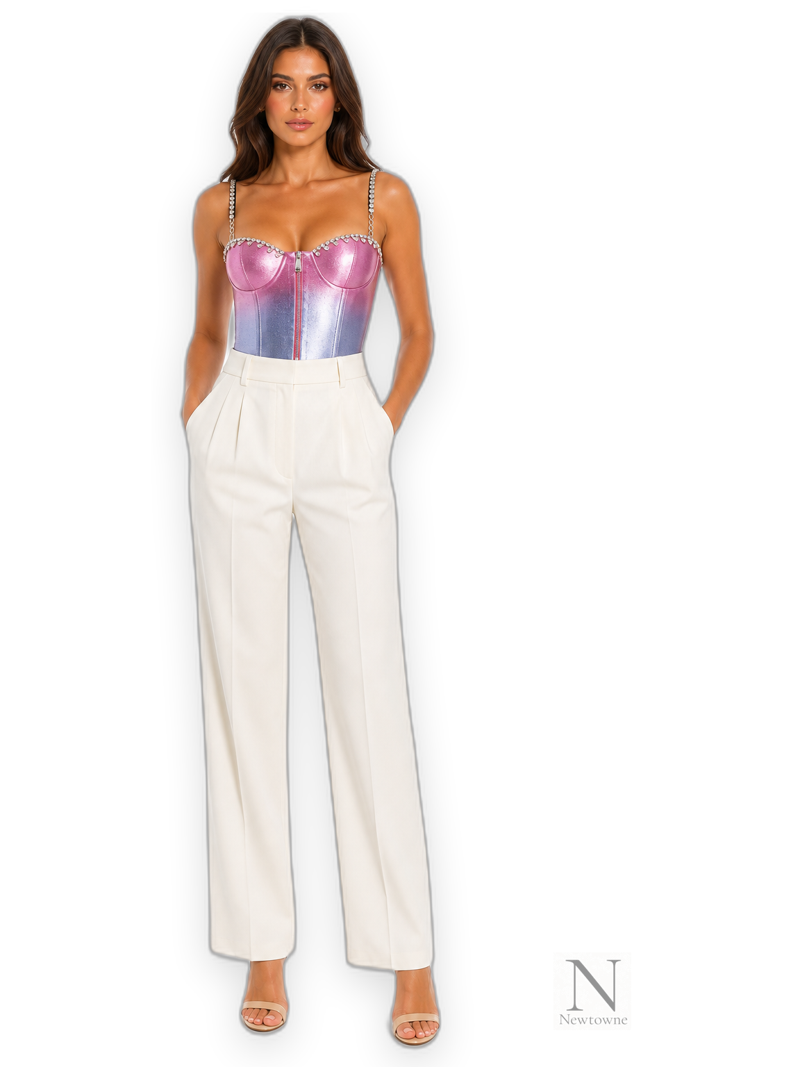 Area NYC Ombre Multi Crystal Bustier — Pink