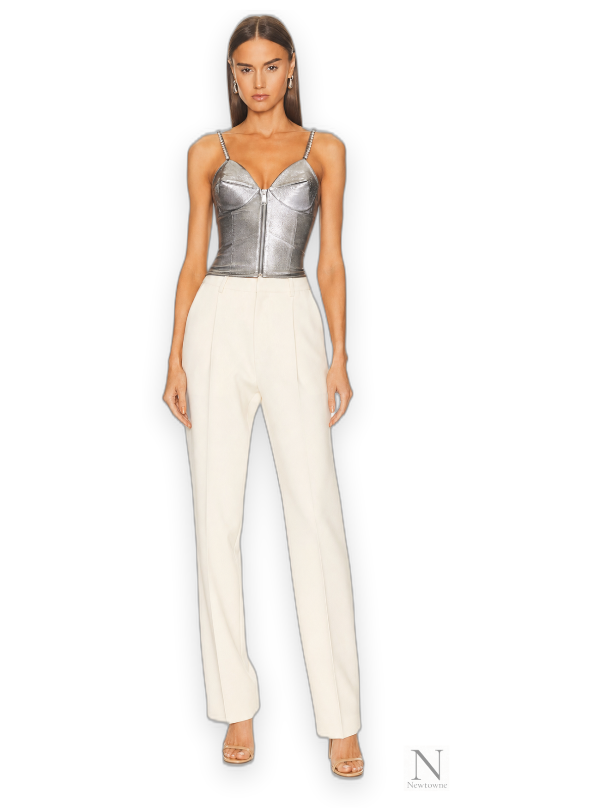 Area NYC Pyramid Cup Corset Top — Silver
