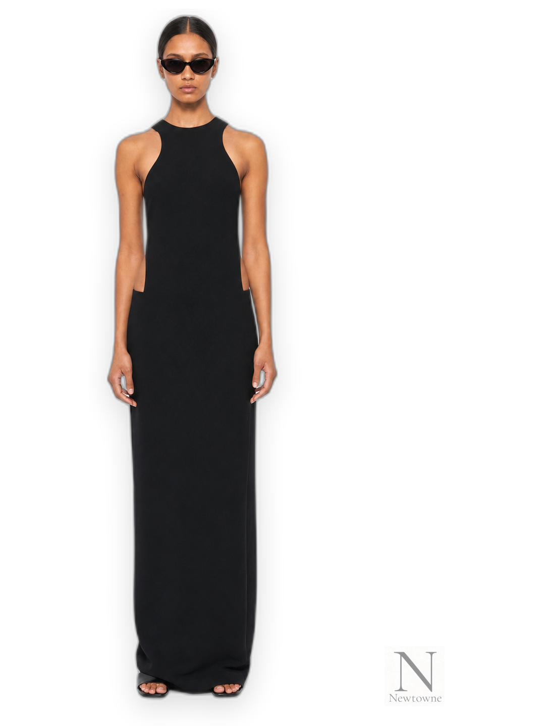 Monot Drawstring Halterneck Cut Out Dress — Black