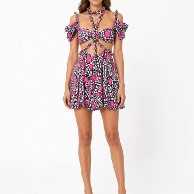 Area NYC Rope Printed Cut Out Mini Dress — Fuchsia Multi