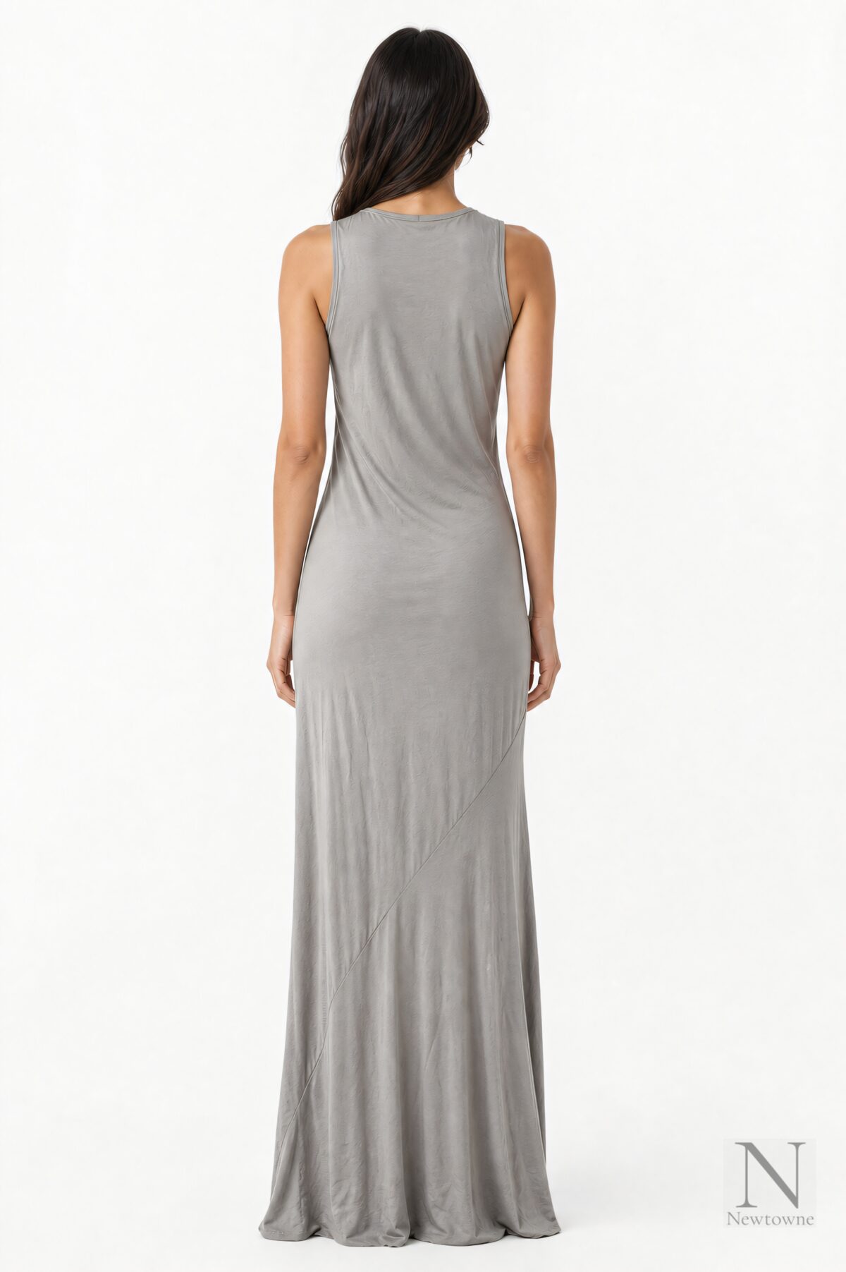 Atlein Sleeveless Bias Long Dress — Grey