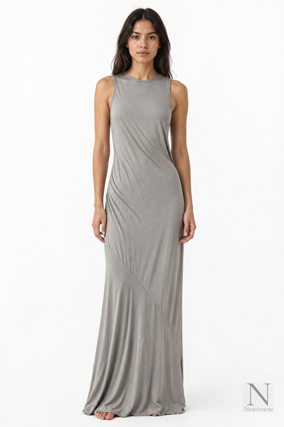 Atlein Sleeveless Bias Long Dress — Grey