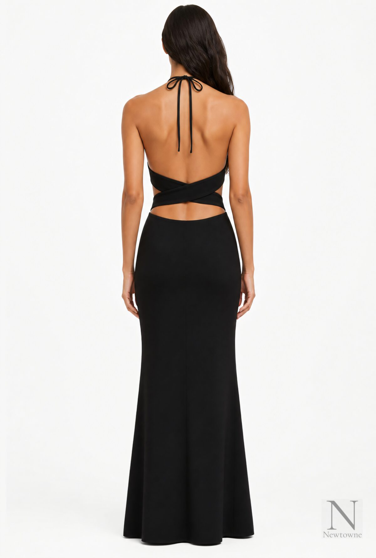 Monot Halterneck Diamond Cut Out Dress — Black