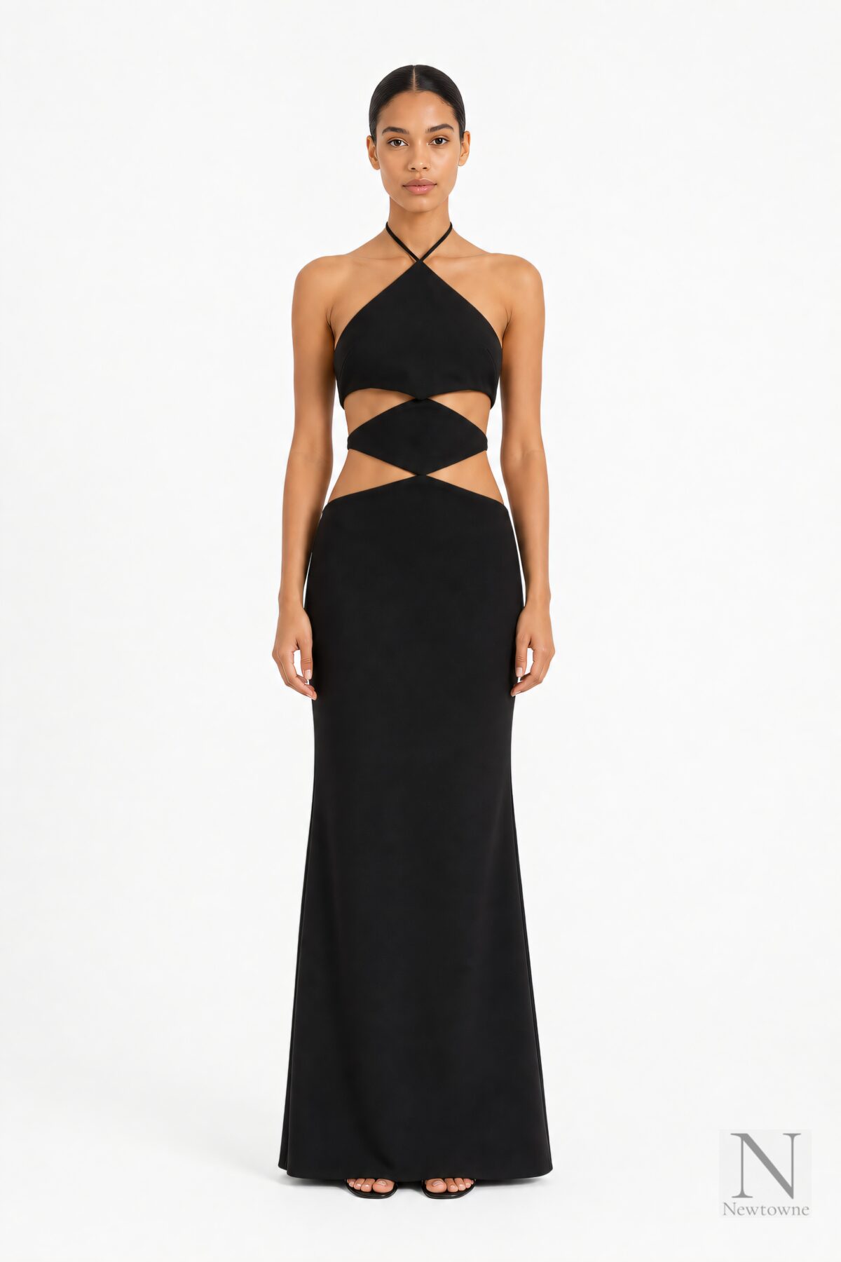Monot Halterneck Diamond Cut Out Dress — Black