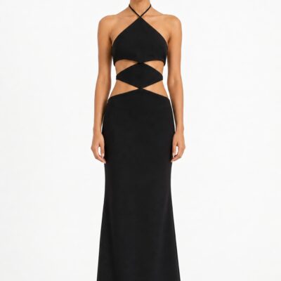 Monot Halterneck Diamond Cut Out Dress — Black