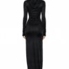 Atlein Zip Detail Hooded Ruched Gown — Black