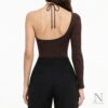 LaQuan Smith Sleeveless Bodysuit Keyhole Cut Out — Chocolate