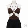LaQuan Smith Sleeveless Bodysuit Keyhole Cut Out — Chocolate