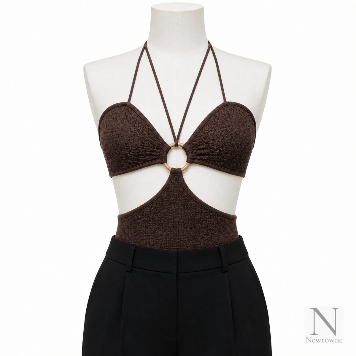 LaQuan Smith Sleeveless Bodysuit Keyhole Cut Out — Chocolate