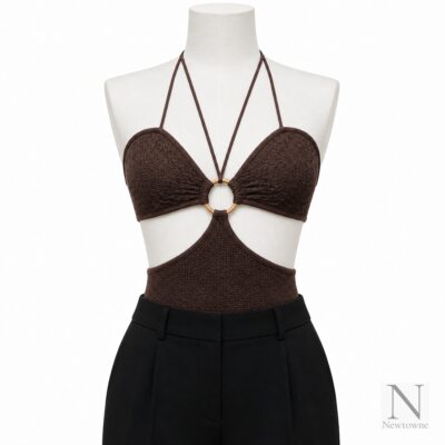 LaQuan Smith Sleeveless Bodysuit Keyhole Cut Out — Chocolate
