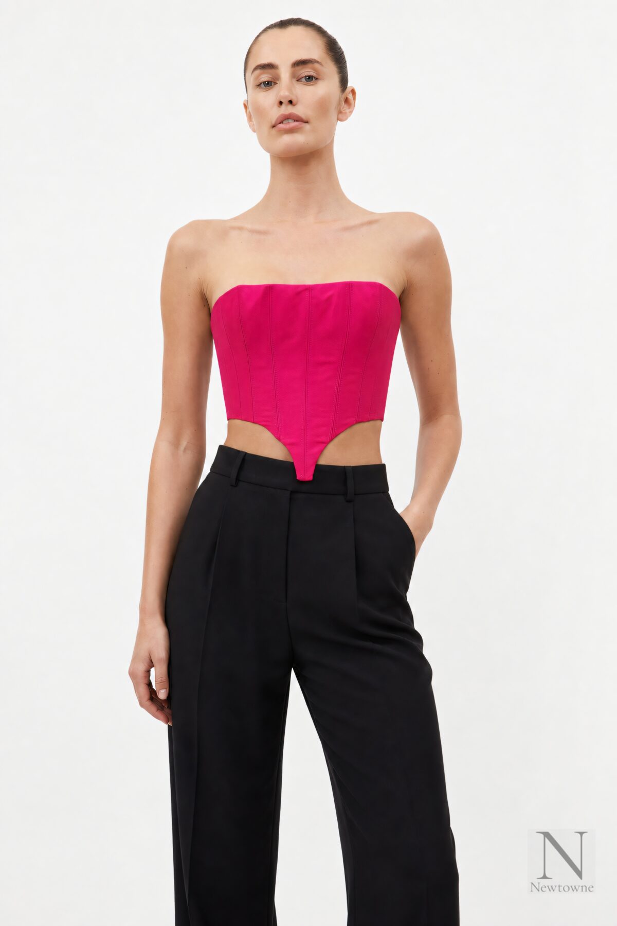 LaQuan Smith Cropped Bustier — Fuchsia