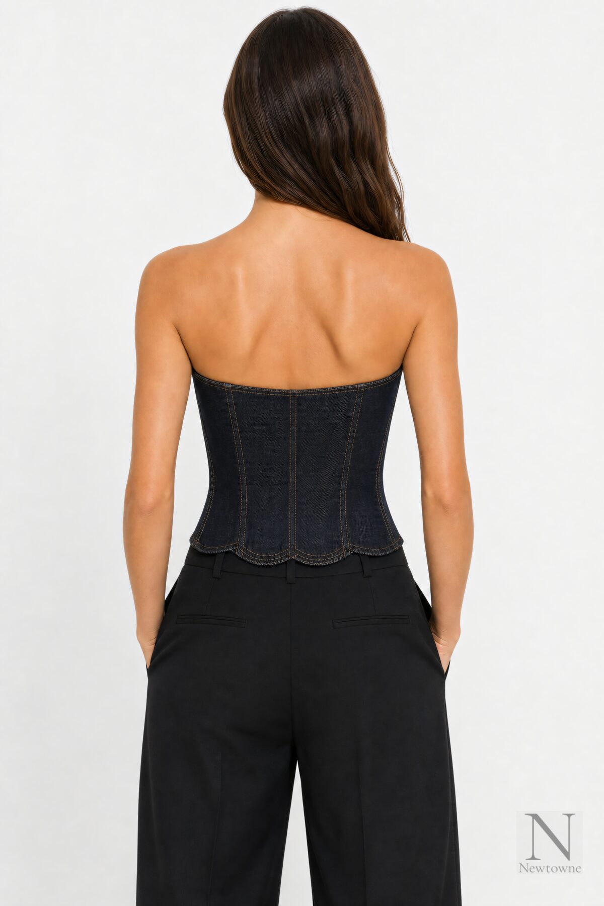 Magda Butrym Flower Bustier Denim Corset Top — Black