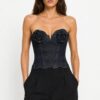 Magda Butrym Flower Bustier Denim Corset Top — Black