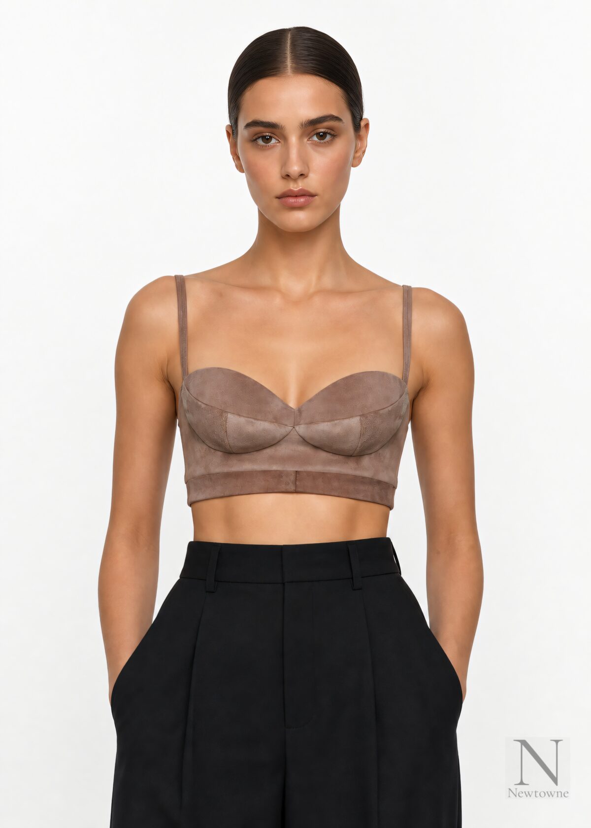 Magda Butrym Sweetheart Suede Bra Top — Brown