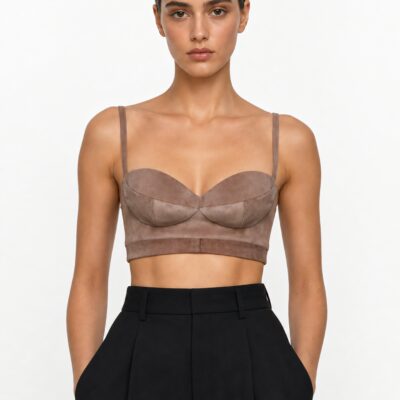 Magda Butrym Sweetheart Suede Bra Top — Brown