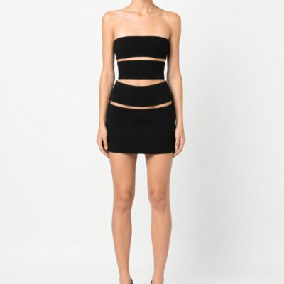 Monot Strapless Horizontal Cut Out Mini Dress — Black