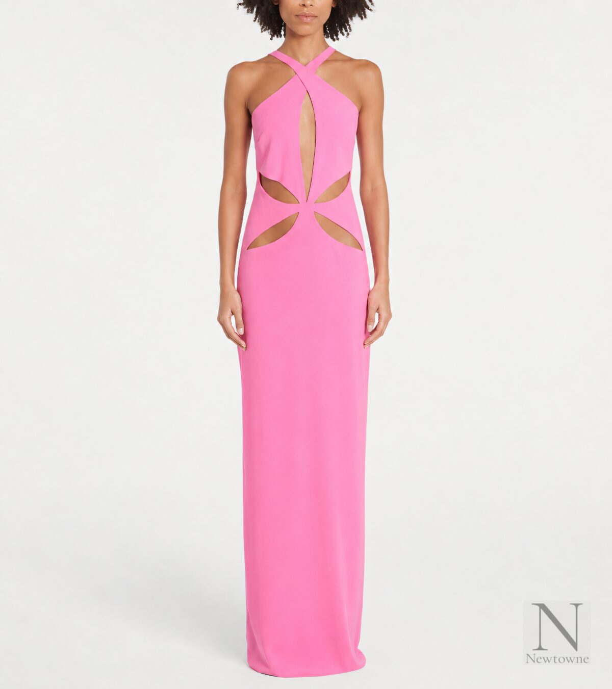 Monot Halterneck Petal Cut Out Dress — Pink