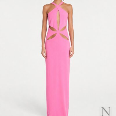 Monot Halterneck Petal Cut Out Dress — Pink