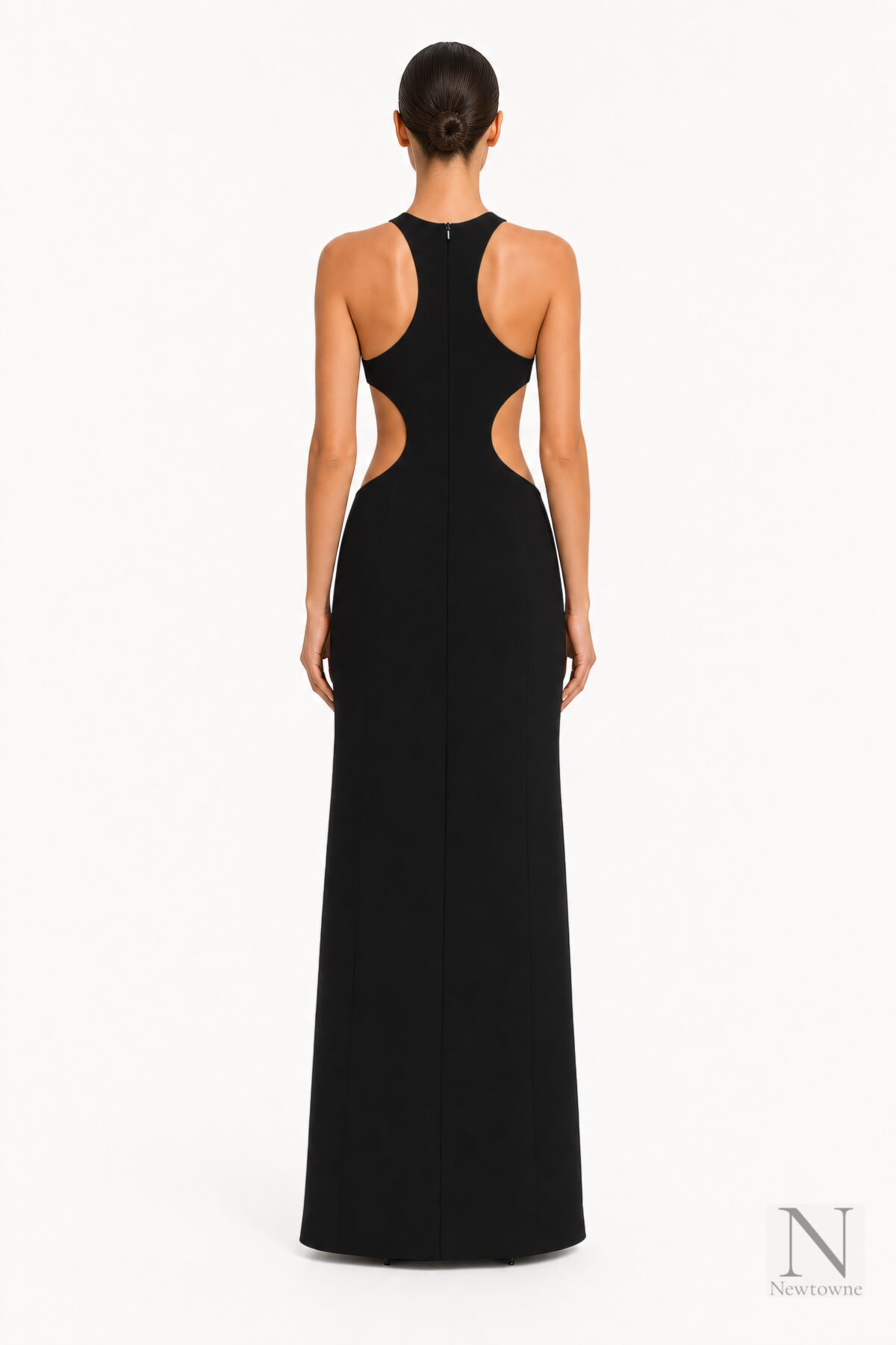 Monot Racer Cut Dress With Cut Outs — Black