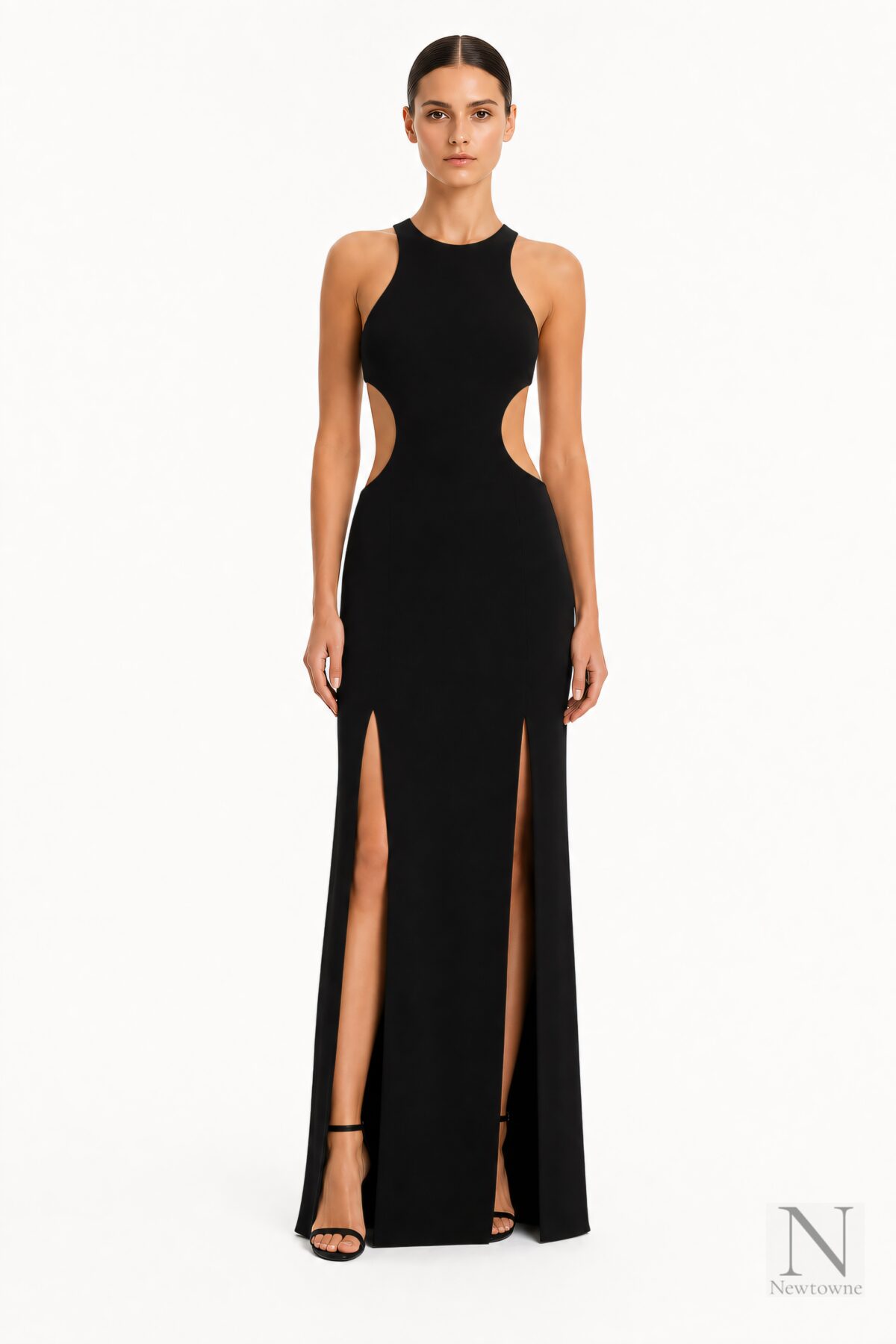 Monot Racer Cut Dress With Cut Outs — Black