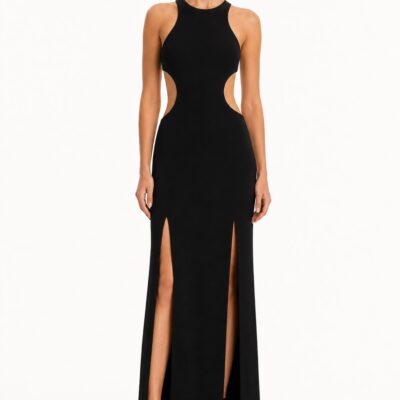 Monot Racer Cut Dress With Cut Outs — Black