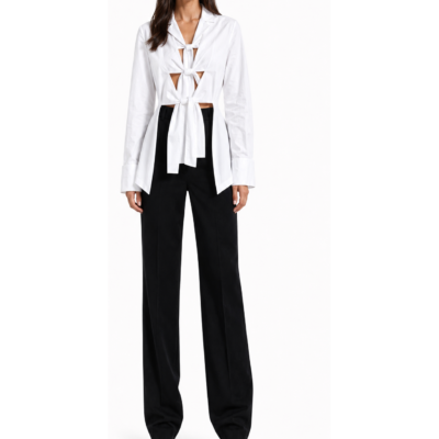 Sid Neigum Cotton Tie Blouse — White
