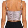 Area NYC Crystal Spike Ruched Top — Pink Silver