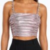 Area NYC Crystal Spike Ruched Top — Pink Silver