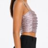 Area NYC Crystal Spike Ruched Top — Pink Silver