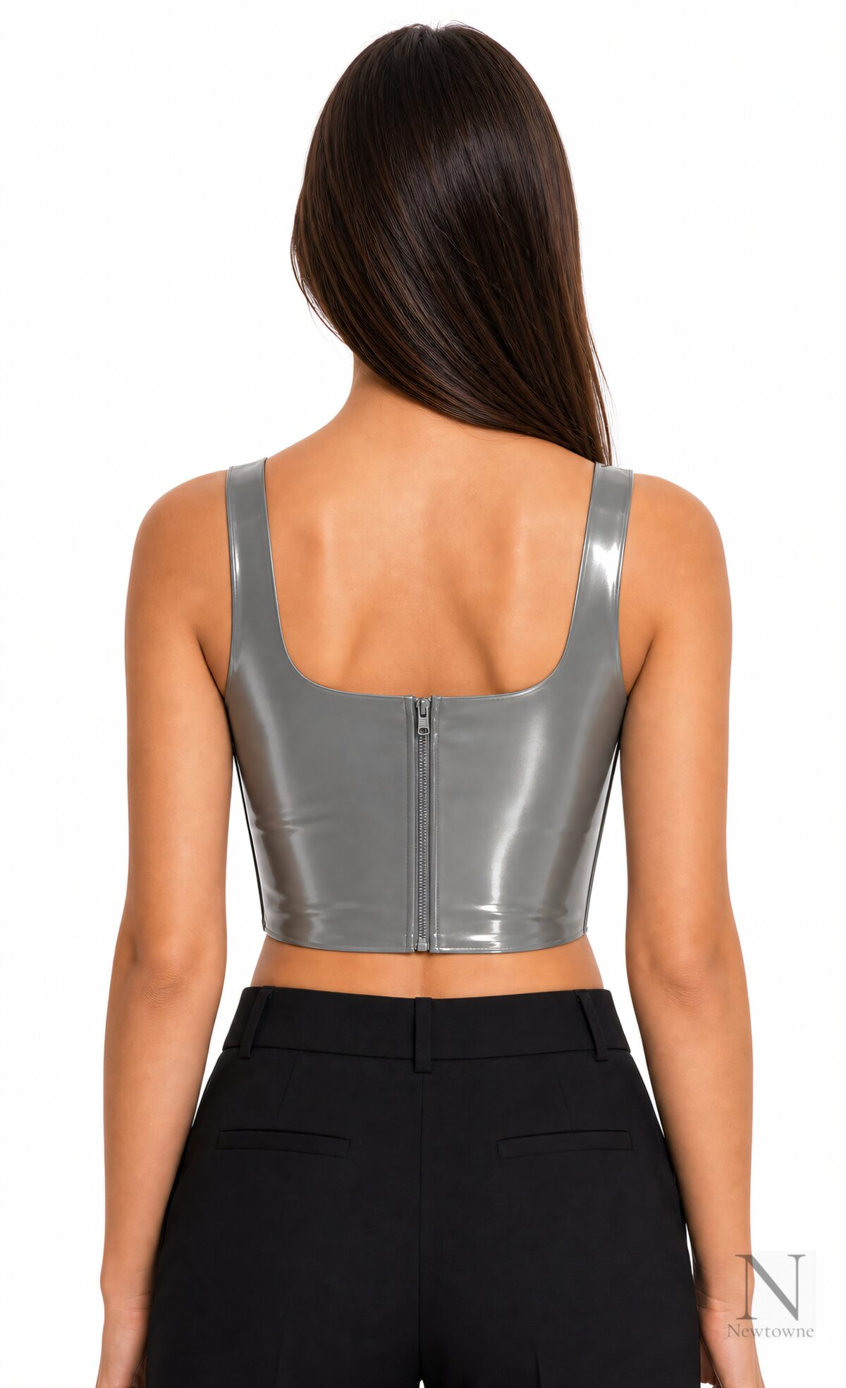 Alessandro Vigilante Latex Tank Top Bra — Metallic Grey