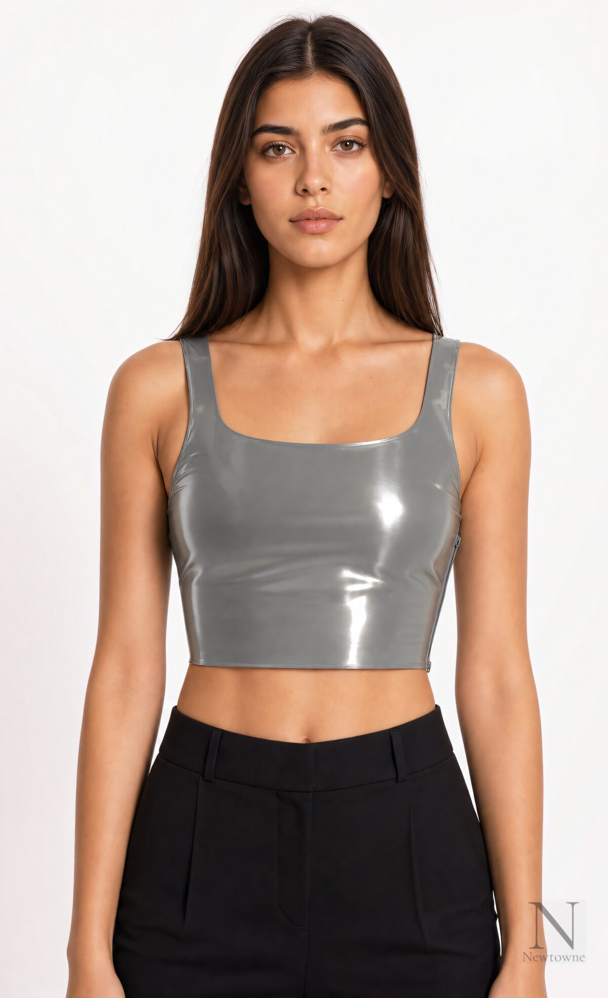 Alessandro Vigilante Latex Tank Top Bra — Metallic Grey