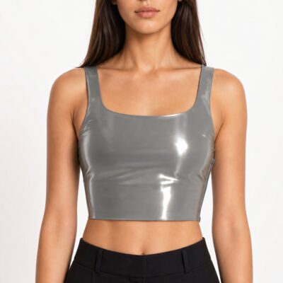 Alessandro Vigilante Latex Tank Top Bra — Metallic Grey