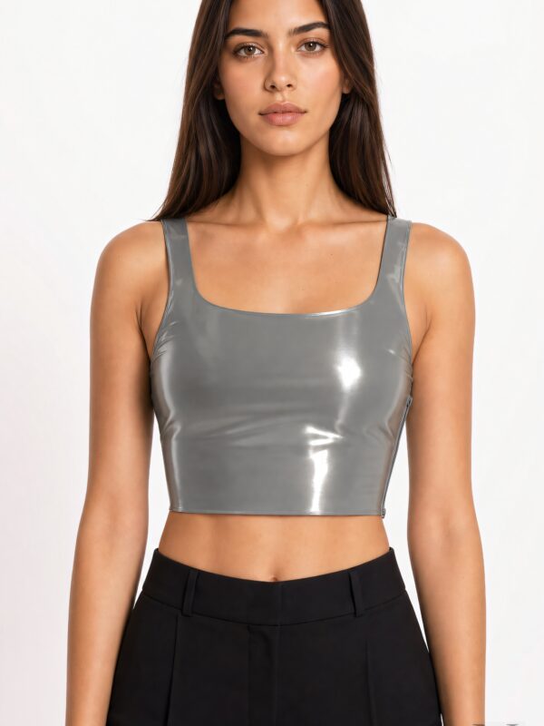 Alessandro Vigilante Latex Tank Top Bra — Metallic Grey