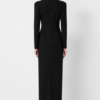 Asymmetric black V-neck long sleeve maxi dress, back view