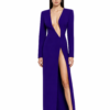 MONOT asymmetric V-neck long sleeve maxi dress in purple, front view